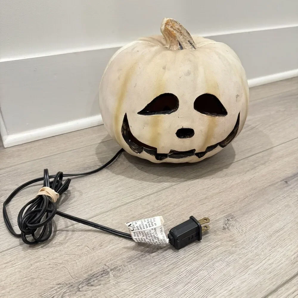 Halloween Light Up White Jack O Lantern Pumpkin Red Light Haunted Decor